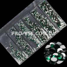 Стразы SS3 - SS10 Emerald зеленые Микс размер EsVorp 1440 шт 