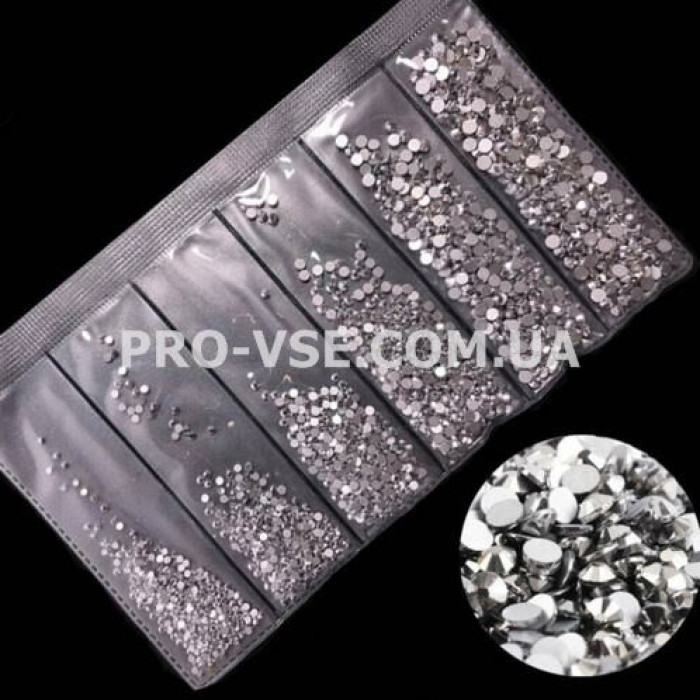 Стразы SS3 - SS10 Silver Серебро Микс размер EsVorp 1440 шт 