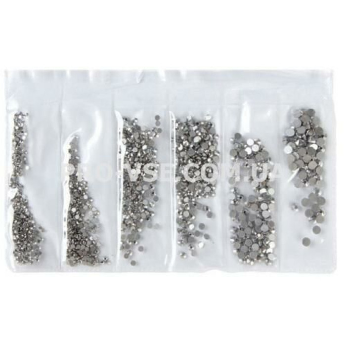 Стразы SS3 - SS10 Silver Серебро Микс размер EsVorp 1440 шт 