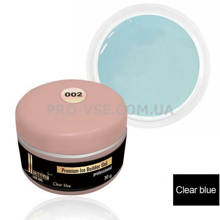 Lumina lux ICE Builder Gel 002 CLEAR BLUE 30г Холодный гель для наращивания ногтей Прозрачный голубой